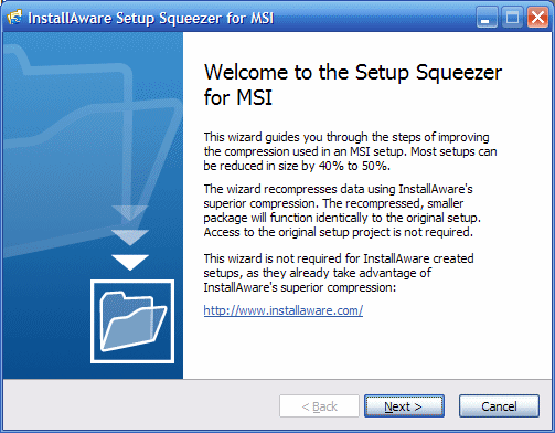 Screenshot of InstallAware Setup Squeezer for MSI