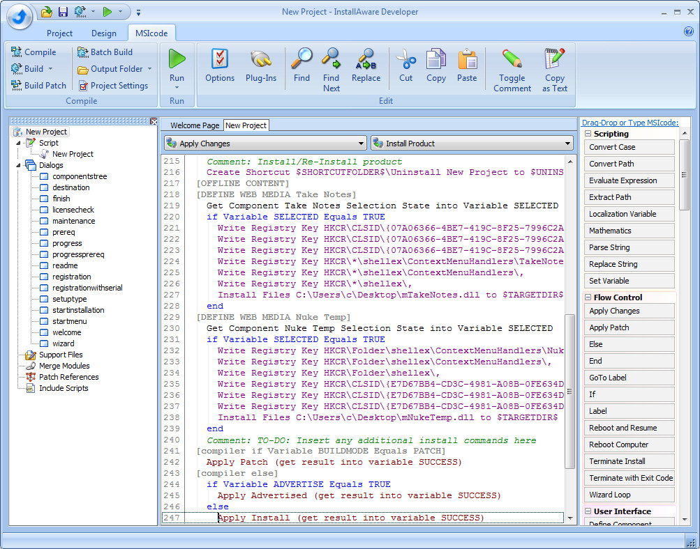 InstallAware Developer for Windows Installer - Windows Installer MSIcode Scripting