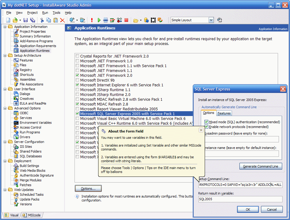 Screenshot of InstallAware Studio Admin for MSI 6.0