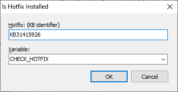 Screenshot of Is Hotfix Installed dialog.
