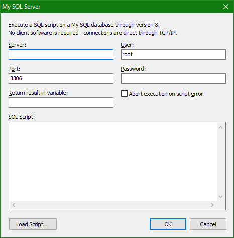 Screenshot of MySQL Database Support panel