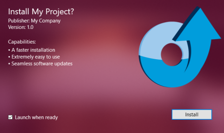 Screen shot of a single click installer modeled after the MSIX installer.