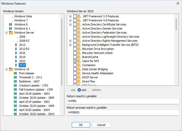 Screenshot of Windows Features and Server Roles configuration dialog.