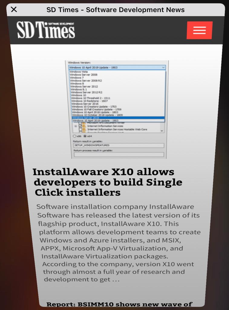 SD Times InstallAware X10 Headline
