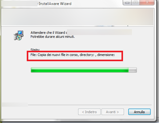 progress text in italian setup