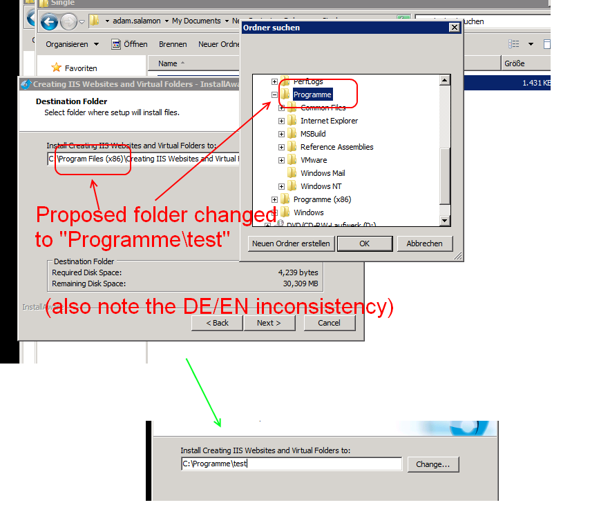 Changing the target folder