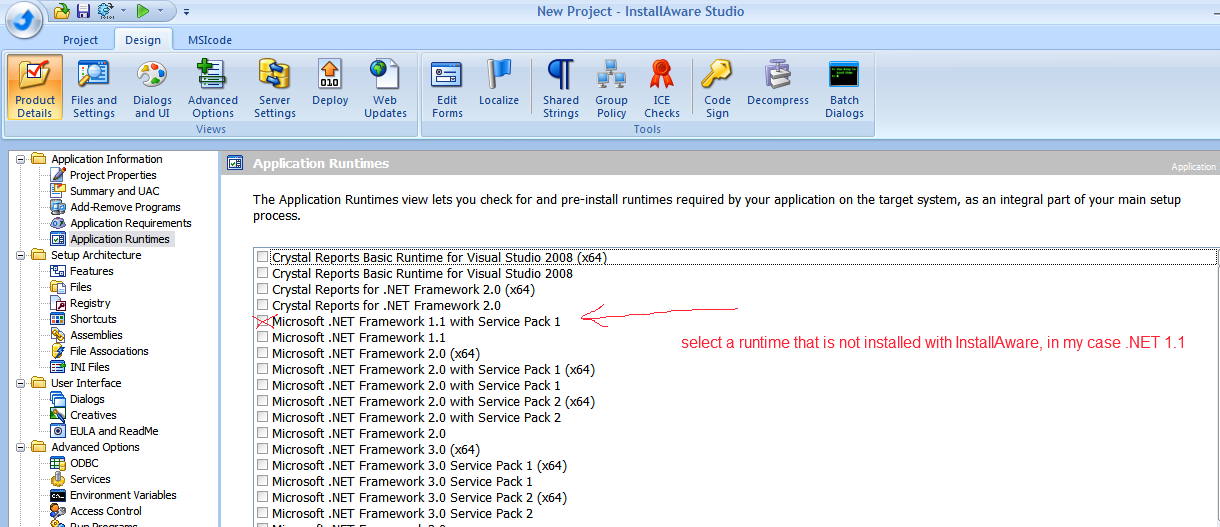 add a runtime that was not installed with ia and klick build