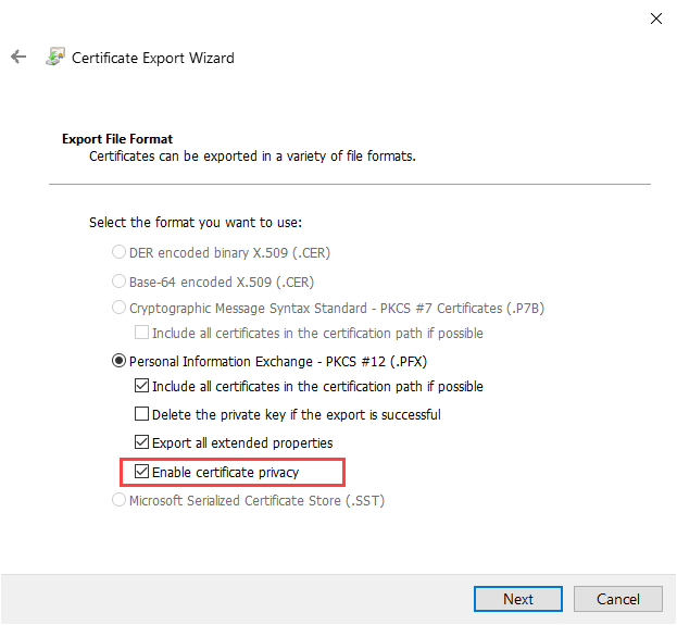 Certificate Export Wizard - Enable certificate privacy.png