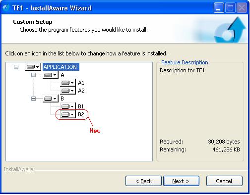 IA setup feature selection screen.