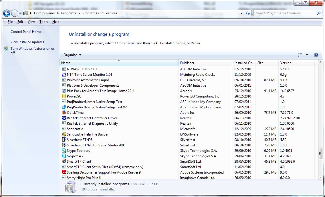 Uninstall program list