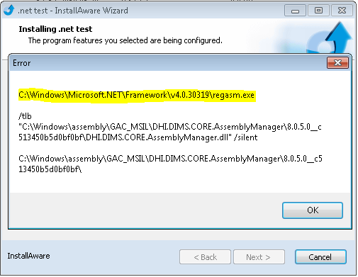 Screenshot of the error (.NET4 is not installed on destination computer - so why does IA insist on using it?)