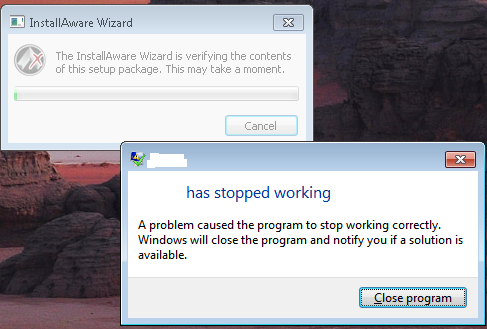 Stopped working error message